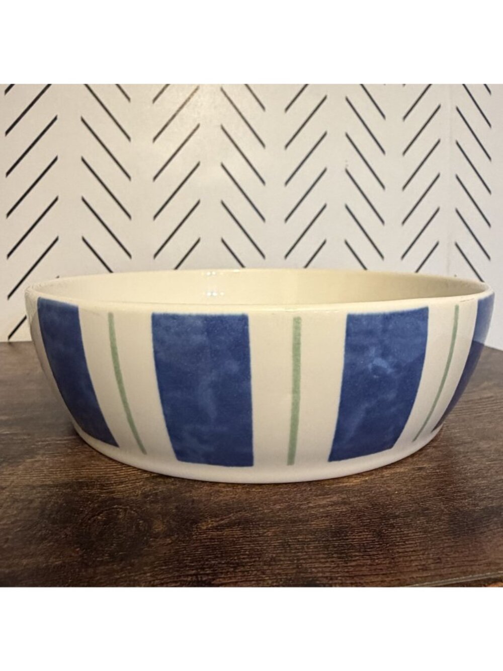 Pfaltzgraff Wyngate Stripe Round Baker Stoneware Bowl Blue Green USA 8" Diameter